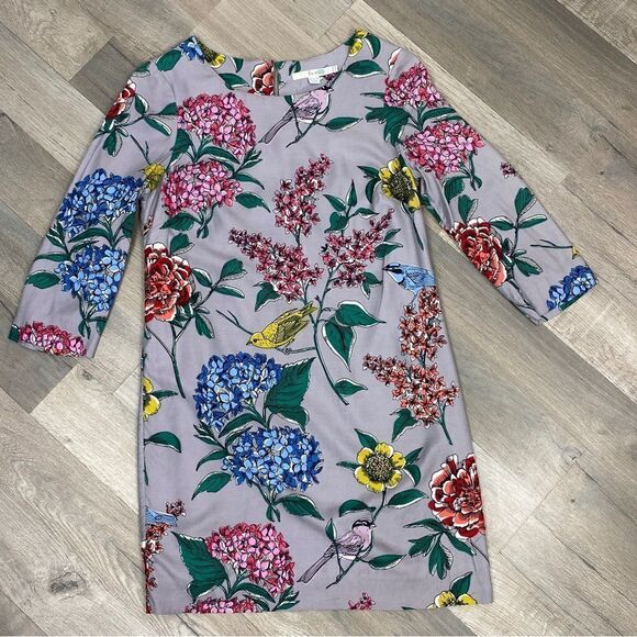 Boden Eliza Floral Bird Print Silk Blend Shift Tunic Dress Gray 4 - Picture 11 of 13